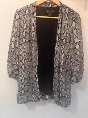 NYC Snake Print Open-Front Cardigan in Black & White